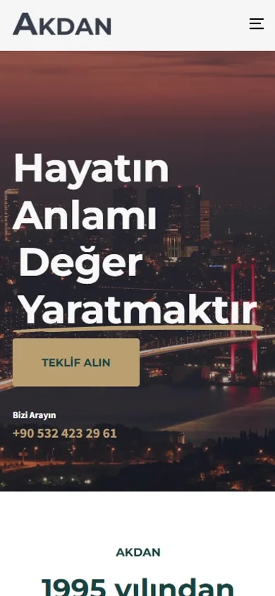 The Akdan corporate website on mobile