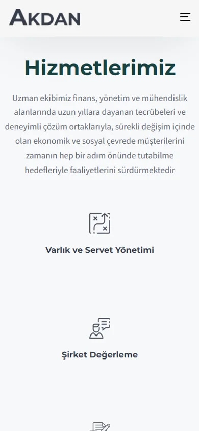 The Akdan corporate website on mobile