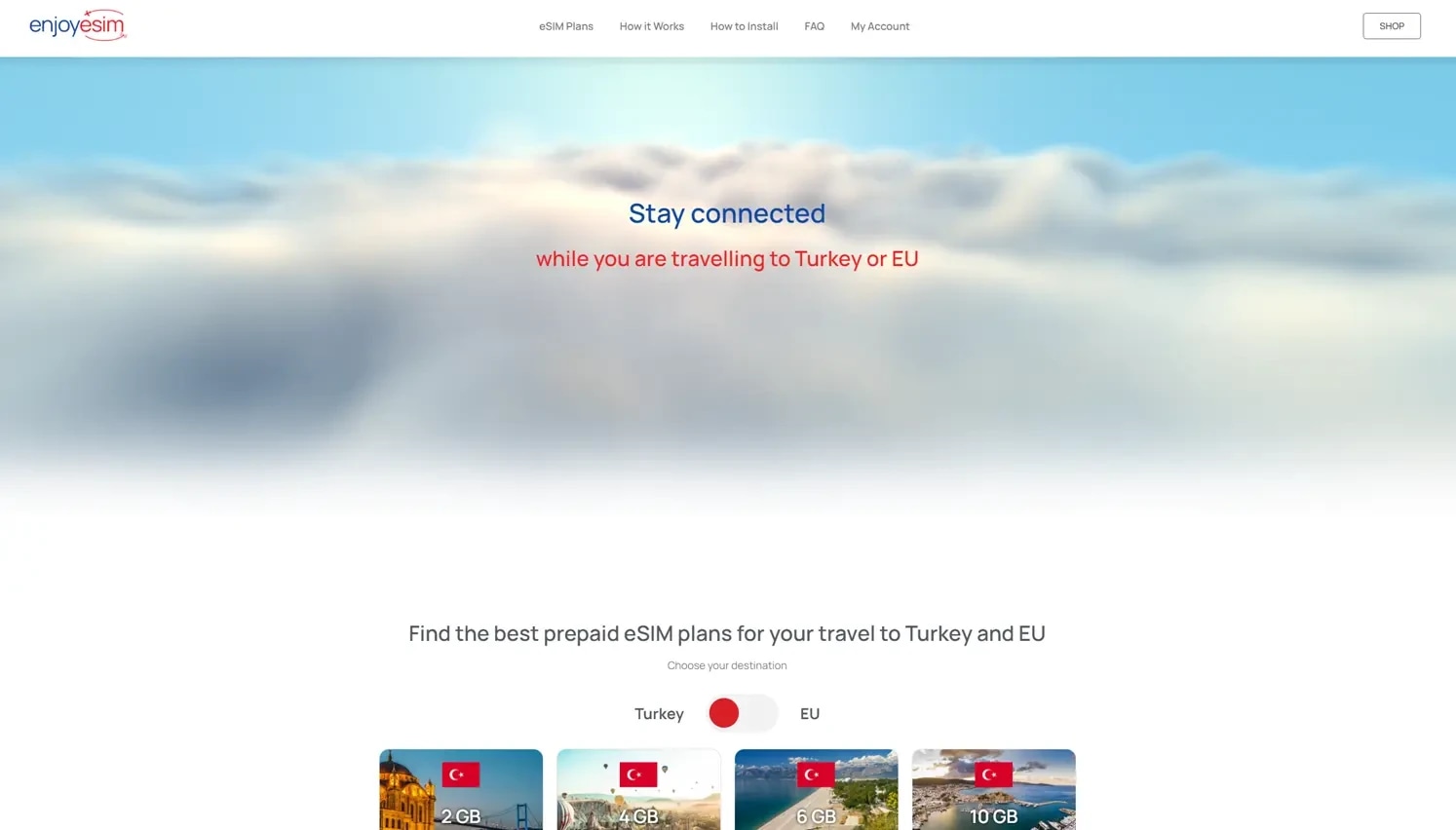 The Enjoyesim eSIM storefront on desktop