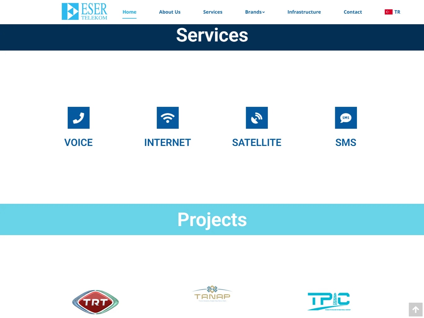 The Eser Telekom corporate website on tablet