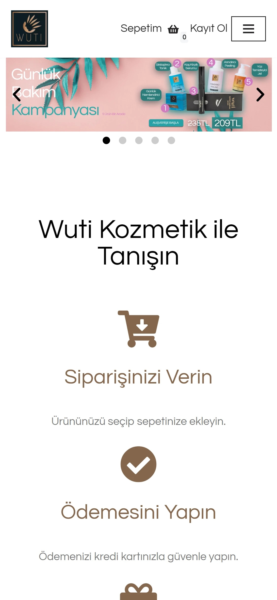 The Wuti Kozmetik online store on mobile