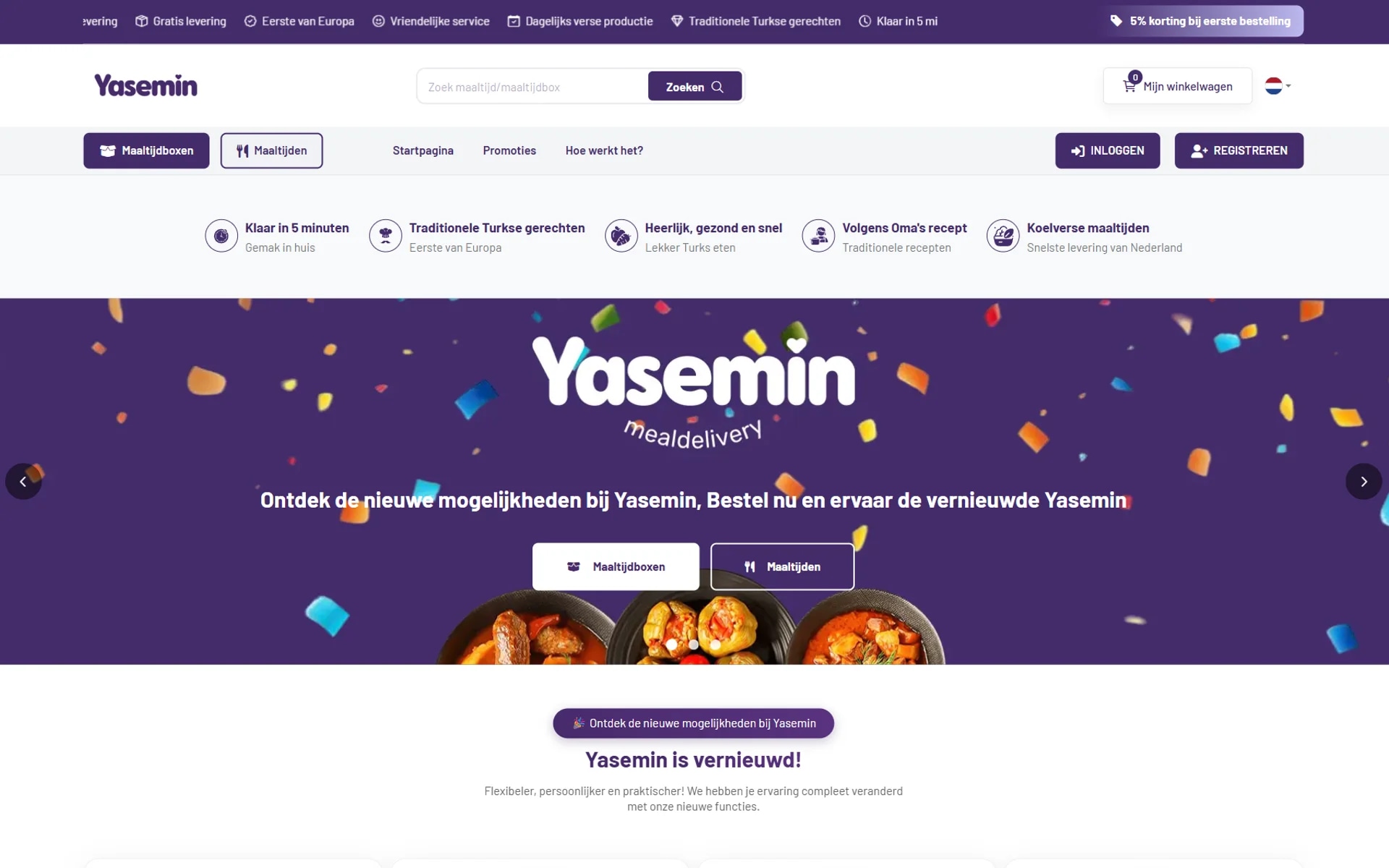 The Yasemin meal-delivery platform on desktop
