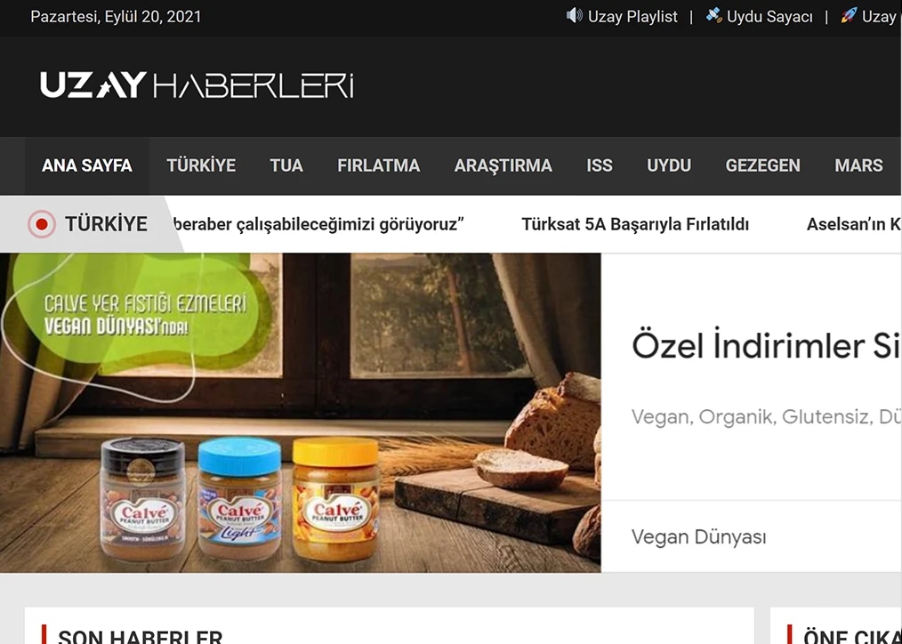 The Uzay Haberleri news platform on tablet