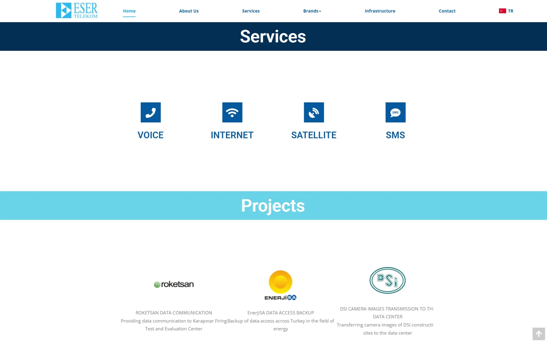 The Eser Telekom corporate website on desktop