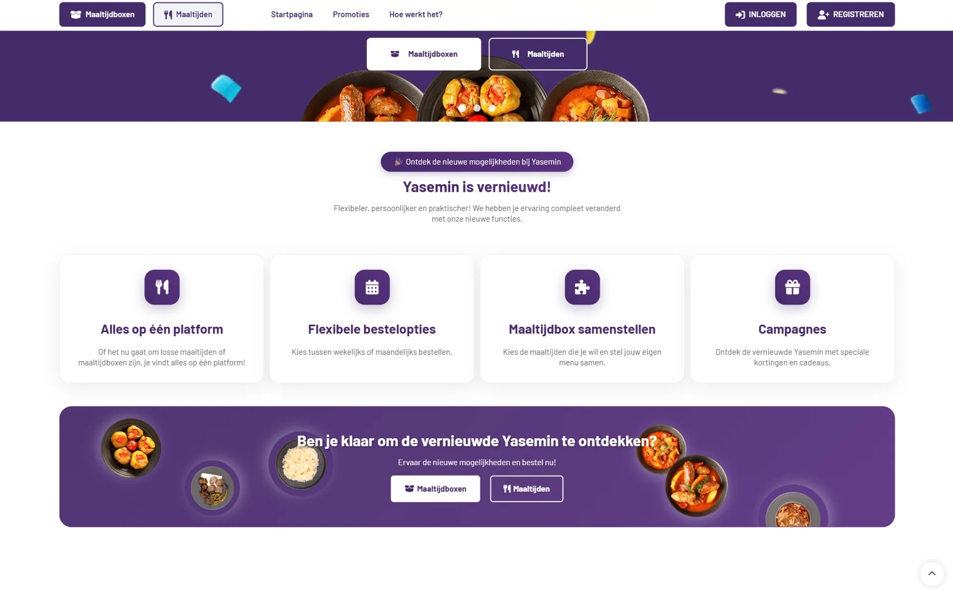 The Yasemin meal-delivery platform on desktop