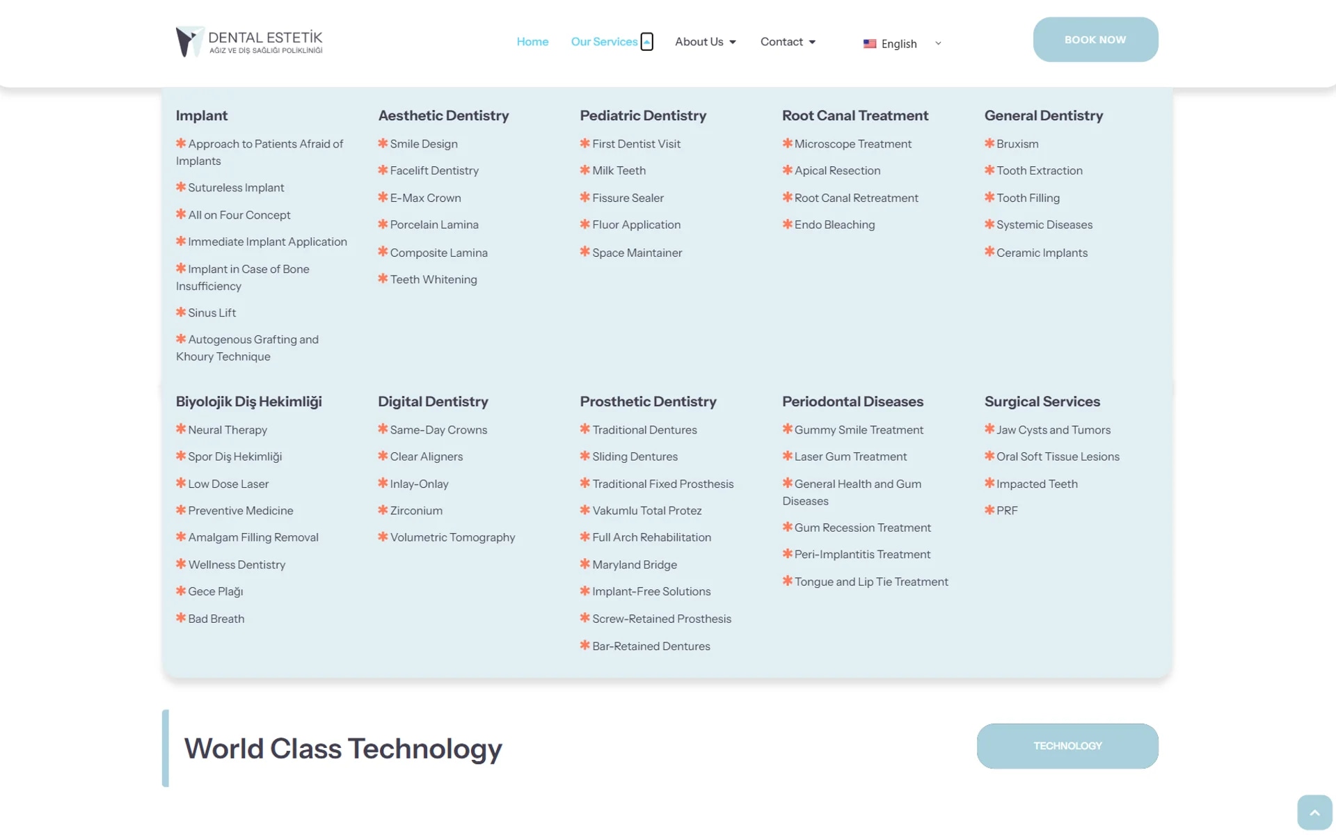 The Dental Estetik Center patient website on desktop