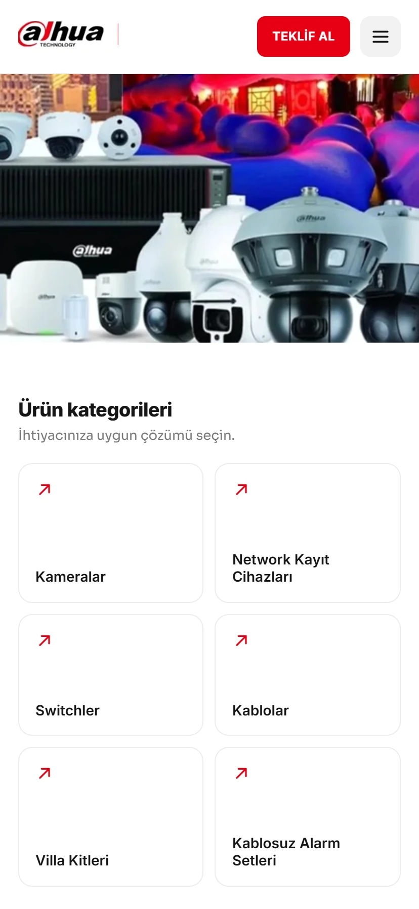 The Dahua Türkiye landing site on mobile