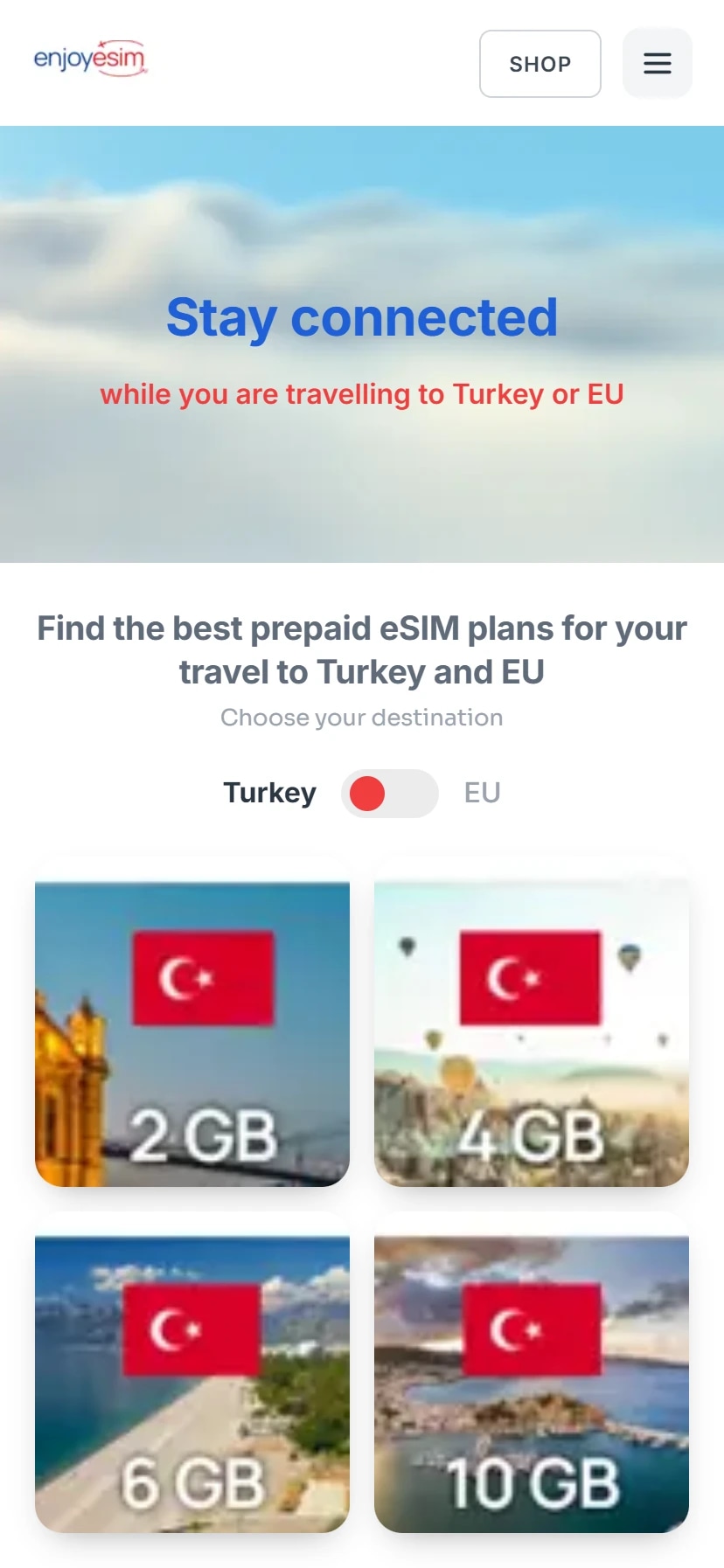 The Enjoyesim eSIM storefront on mobile