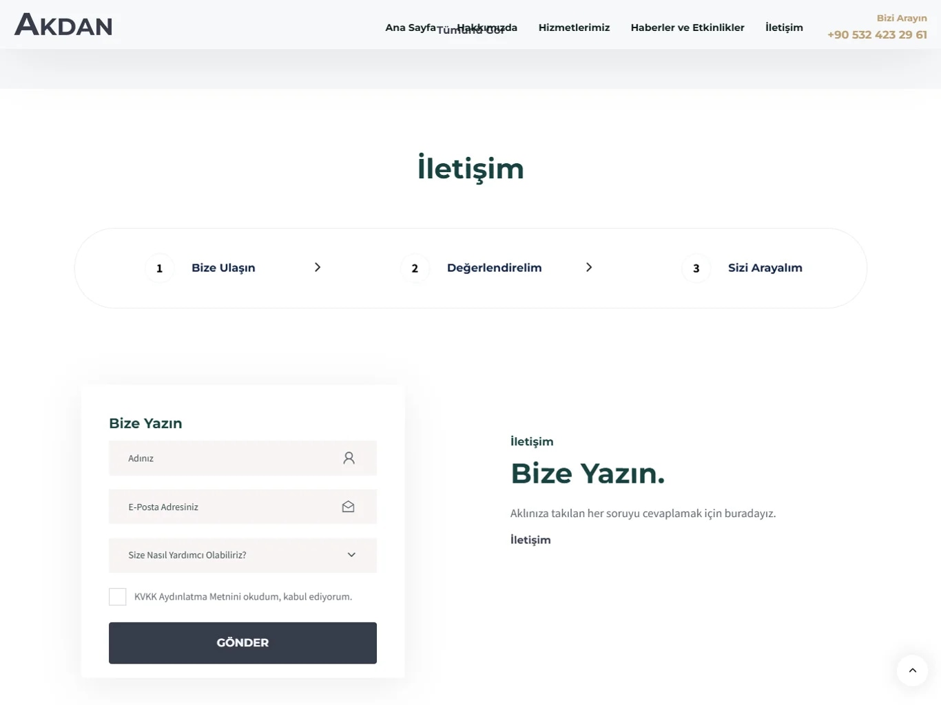 The Akdan corporate website on tablet