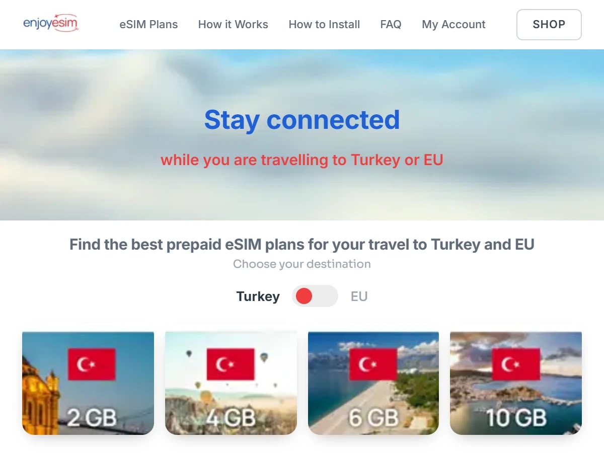 The Enjoyesim eSIM storefront on tablet