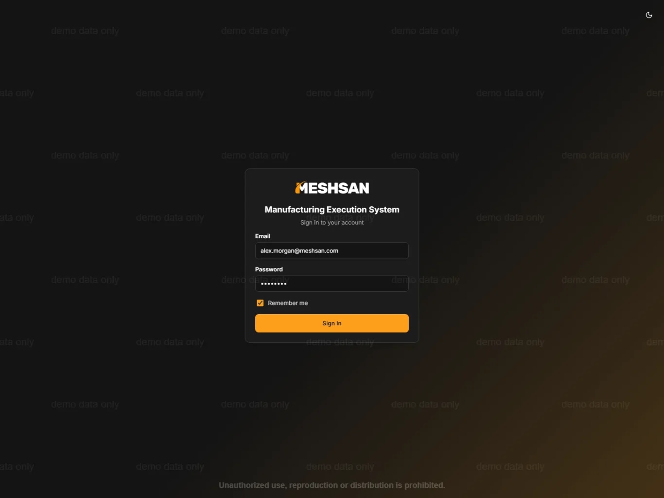 Meshsan MES login screen on tablet