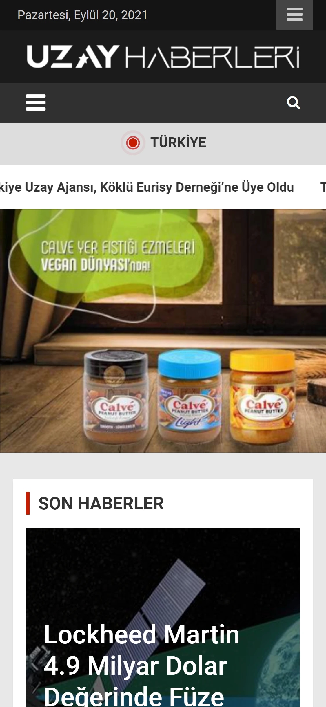 The Uzay Haberleri news platform on mobile